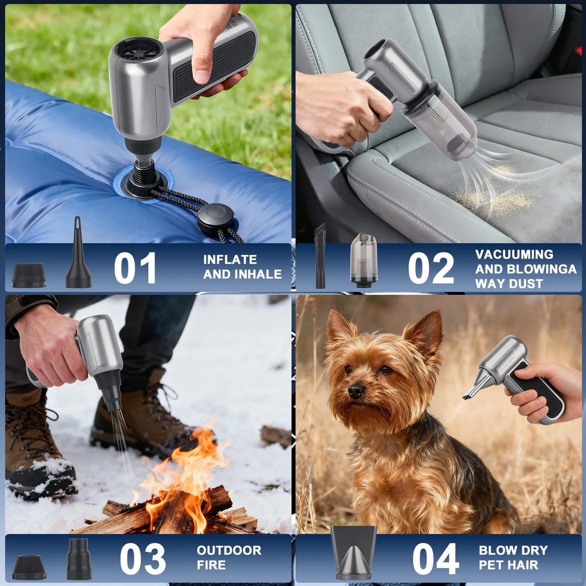 Turbo Jet Fan Blower Violent Fan Compressed Air Duster Car Vacuum Cleaner for Car Home Home 52m/s Wind Speed 2000mah*2 Battery