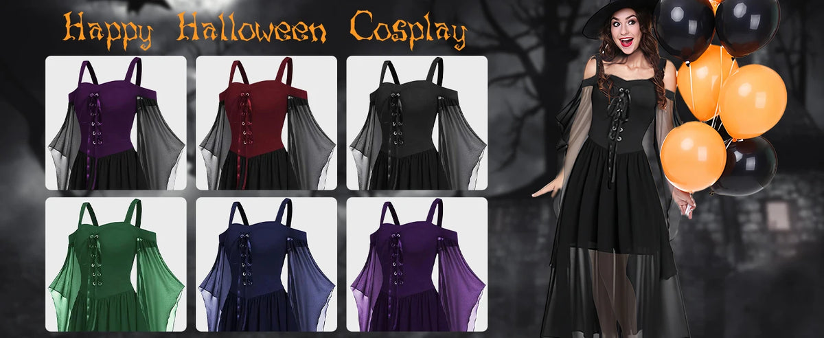 Women's Gothic Punk Style Off-the-shoulder Butterfly Sleeve Easter Cosplay Party Dress