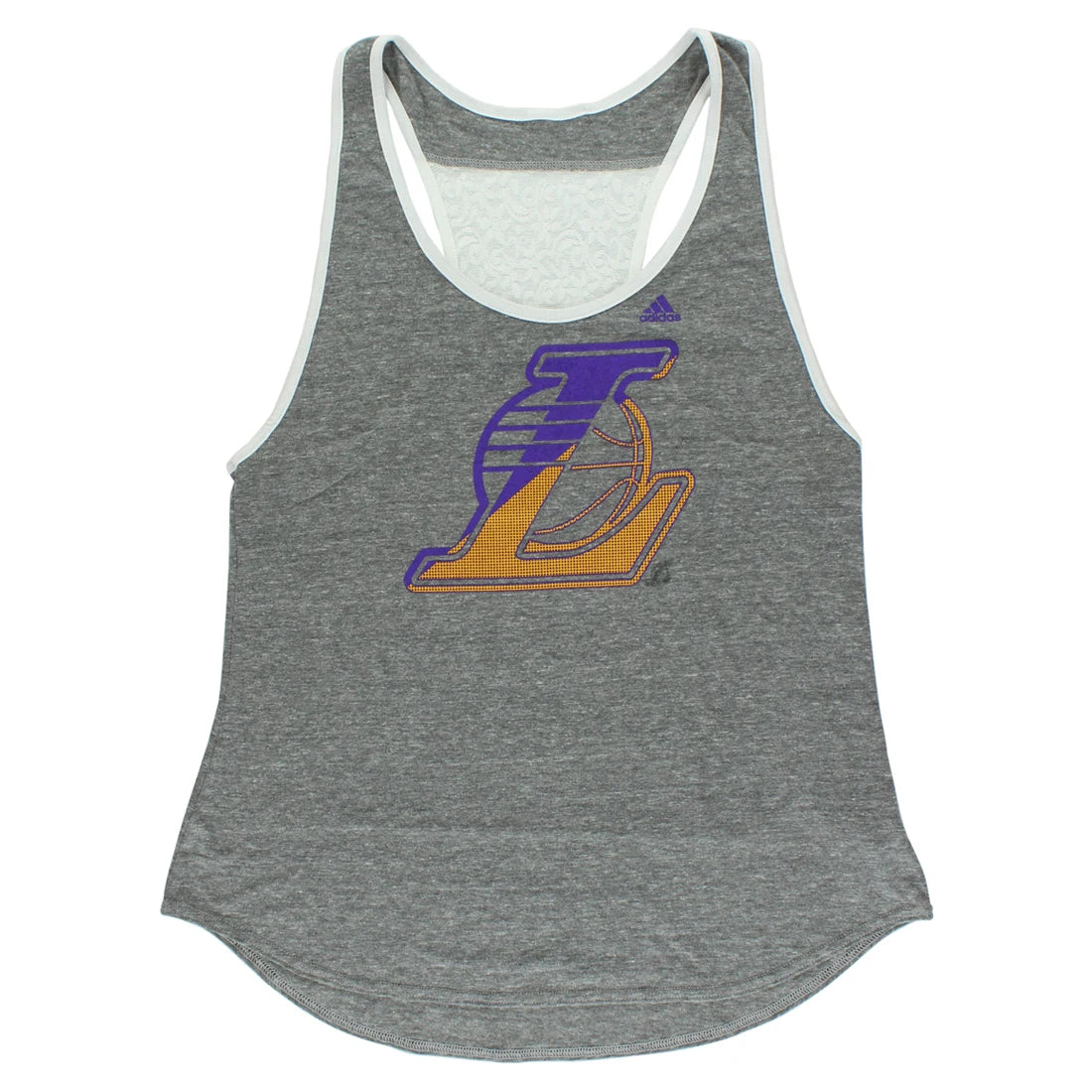 Adidas Women's XL  Los Angeles Lakers Energized Gym Tank Top Gray/White/Purple Breathable Knitted Fabric with Custom Logo