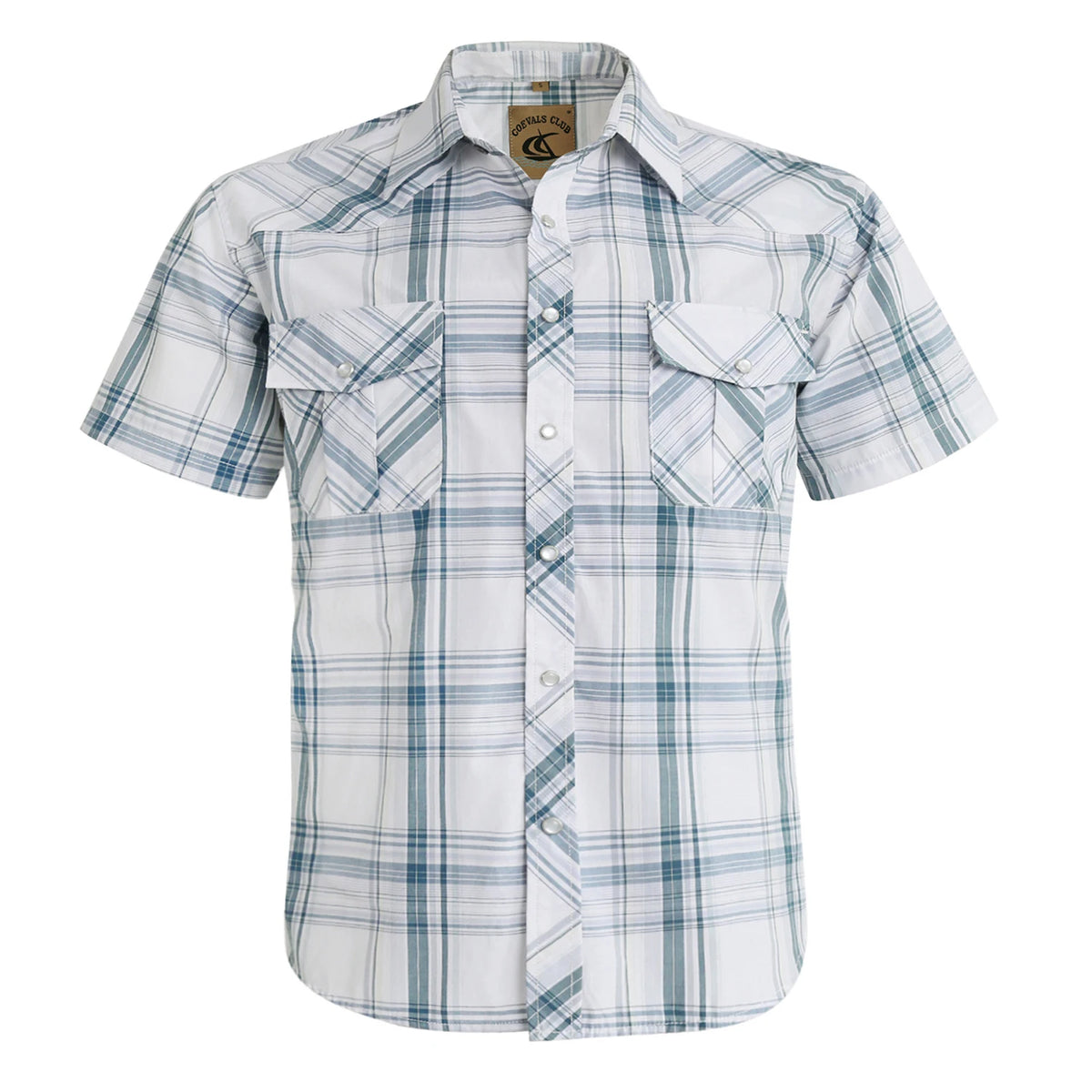Men Pearl Snap Short Sleeve Western Cowboy Shirt Plaid Pattern with Buttons Two Front Pockets