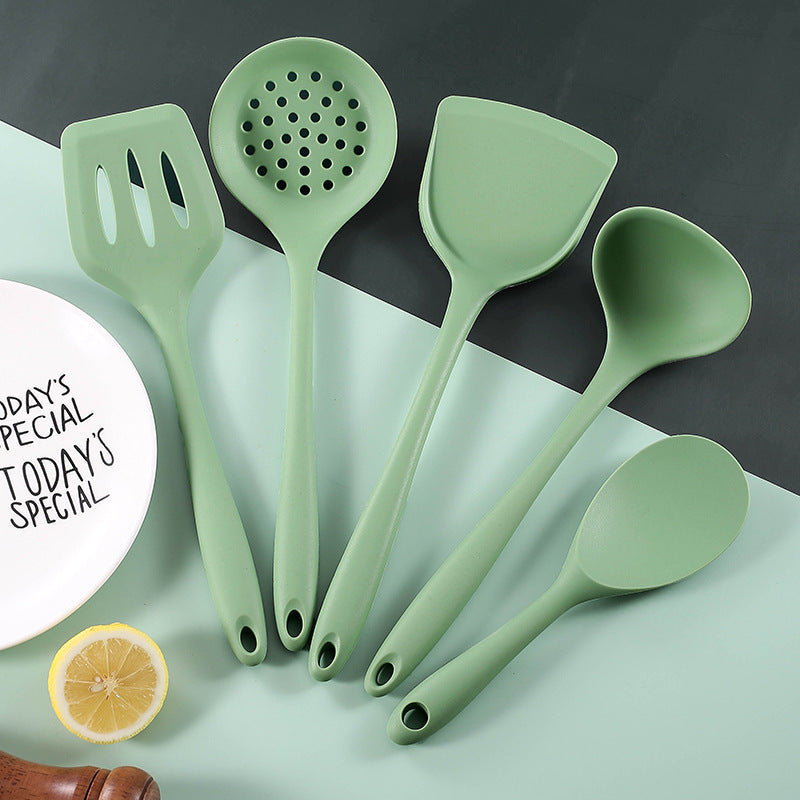 Acura Green Silicone Kitchenware Non-stick Cookware with Spade and Spoon Set Easy to Clean Kitchen Silicone Heat-resistant Kitchenware Five-piece Set