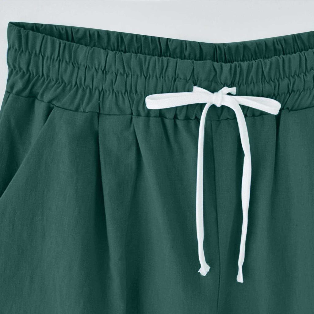 Cross-border European and American women's clothing Amazon independent station women's cotton and linen solid color pocket tether cropped pants casual pants in stock
