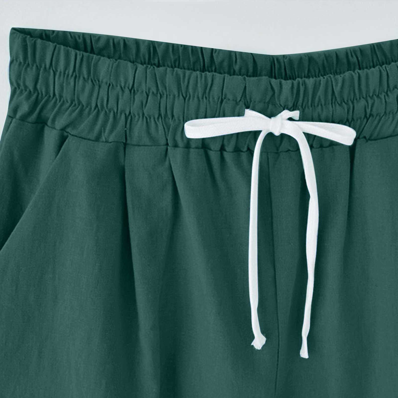 Cross-border European and American women's clothing Amazon independent station women's cotton and linen solid color pocket tether cropped pants casual pants in stock