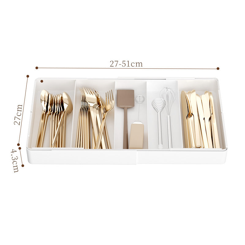 Drawer Storage Box Retractable Cosmetics Sundries Sorting Box Cabinet Partitioned Box Kitchen Tableware Desktop