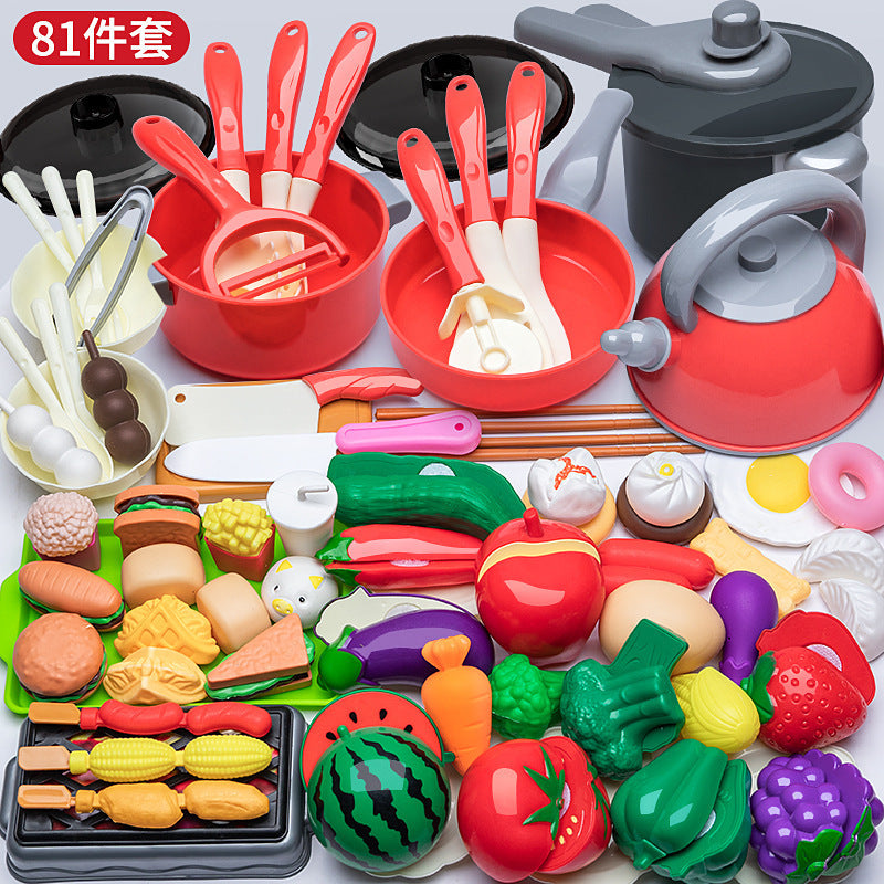 [Cross-border Exclusive] Simulation Kitchenette Cooking Kitchenware suit Fruit Chicing Music Cooking Induction Cooker to play house