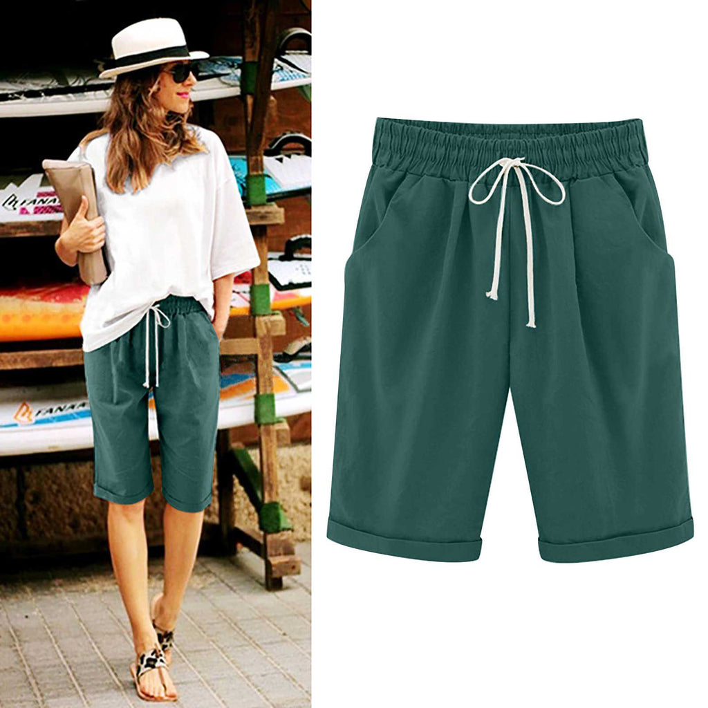 Cross-border European and American women's clothing Amazon independent station women's cotton and linen solid color pocket tether cropped pants casual pants in stock