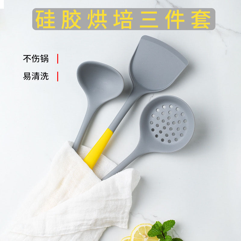 In-Stock Two-Color Silicone Kitchen Utensils, Kitchen Supplies That Won'T Damage Pots, Easy to Clean, Strainer, Soup Spoon, Spatula Set, Non-Stick Pan
