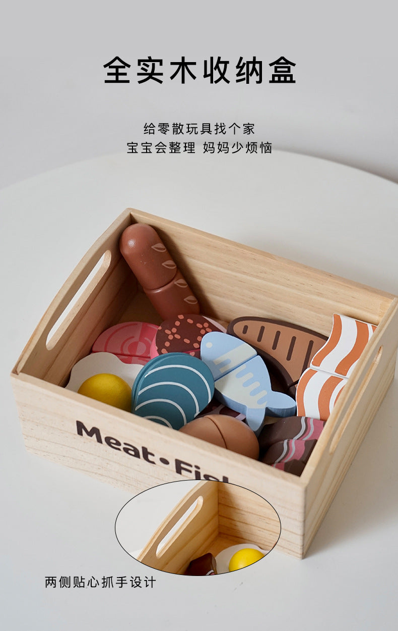 Export Nordic children's simulation food solid wood toys kitchen kitchenware magnet fruit and vegetable cutting toys