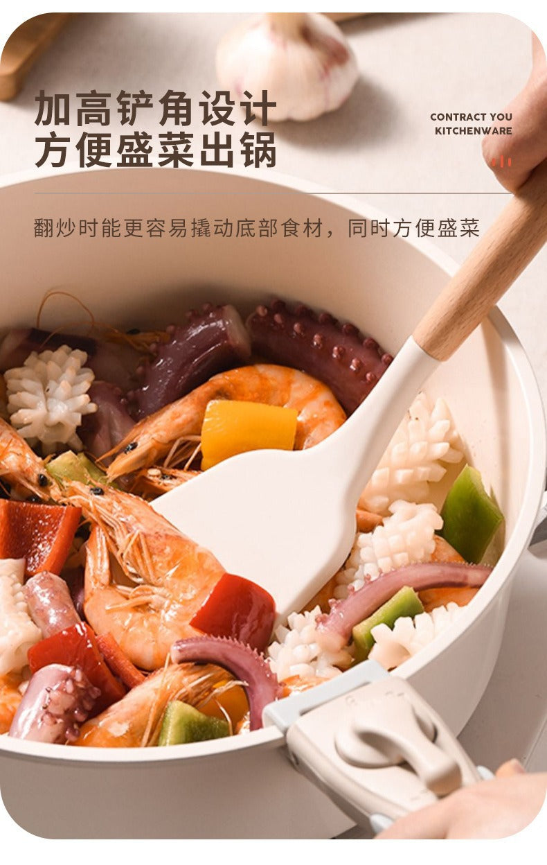 Wooden Handle Silicone Kitchen Utensils Household High Temperature Resistant Spatula Soup Spoon Non-Stick Pan Special Cooking Spatula Spatula Set