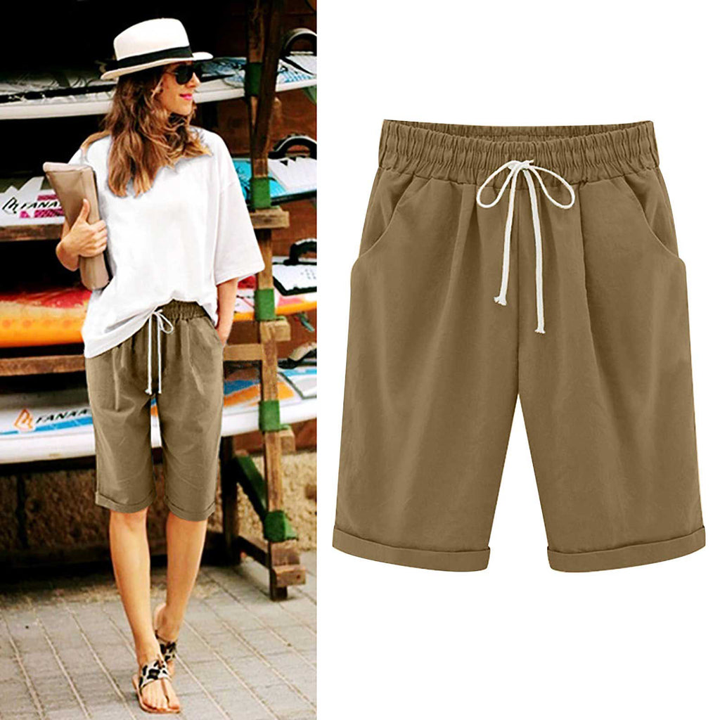 Cross-border European and American women's clothing Amazon independent station women's cotton and linen solid color pocket tether cropped pants casual pants in stock