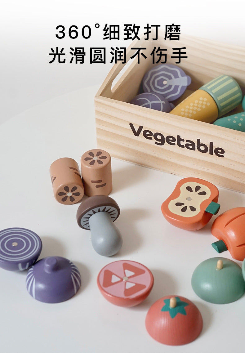 Export Nordic children's simulation food solid wood toys kitchen kitchenware magnet fruit and vegetable cutting toys