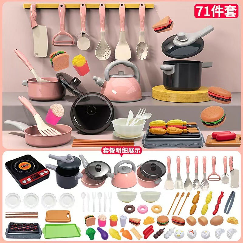 [Cross-border Exclusive] Simulation Kitchenette Cooking Kitchenware suit Fruit Chicing Music Cooking Induction Cooker to play house