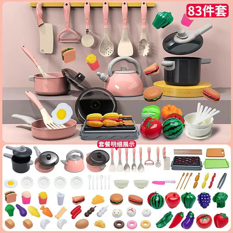 Cross-border simulation kitchenette cooking kitchenware suit fruit cutting music girls play house toys induction cooker cooking