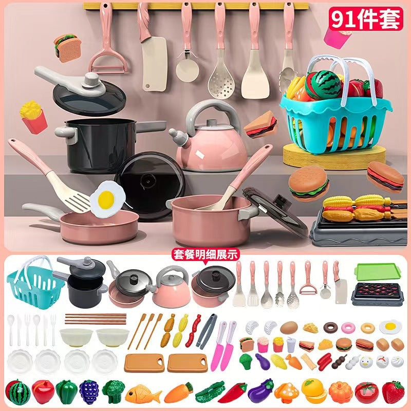 [Cross-border Exclusive] Simulation Kitchenette Cooking Kitchenware suit Fruit Chicing Music Cooking Induction Cooker to play house