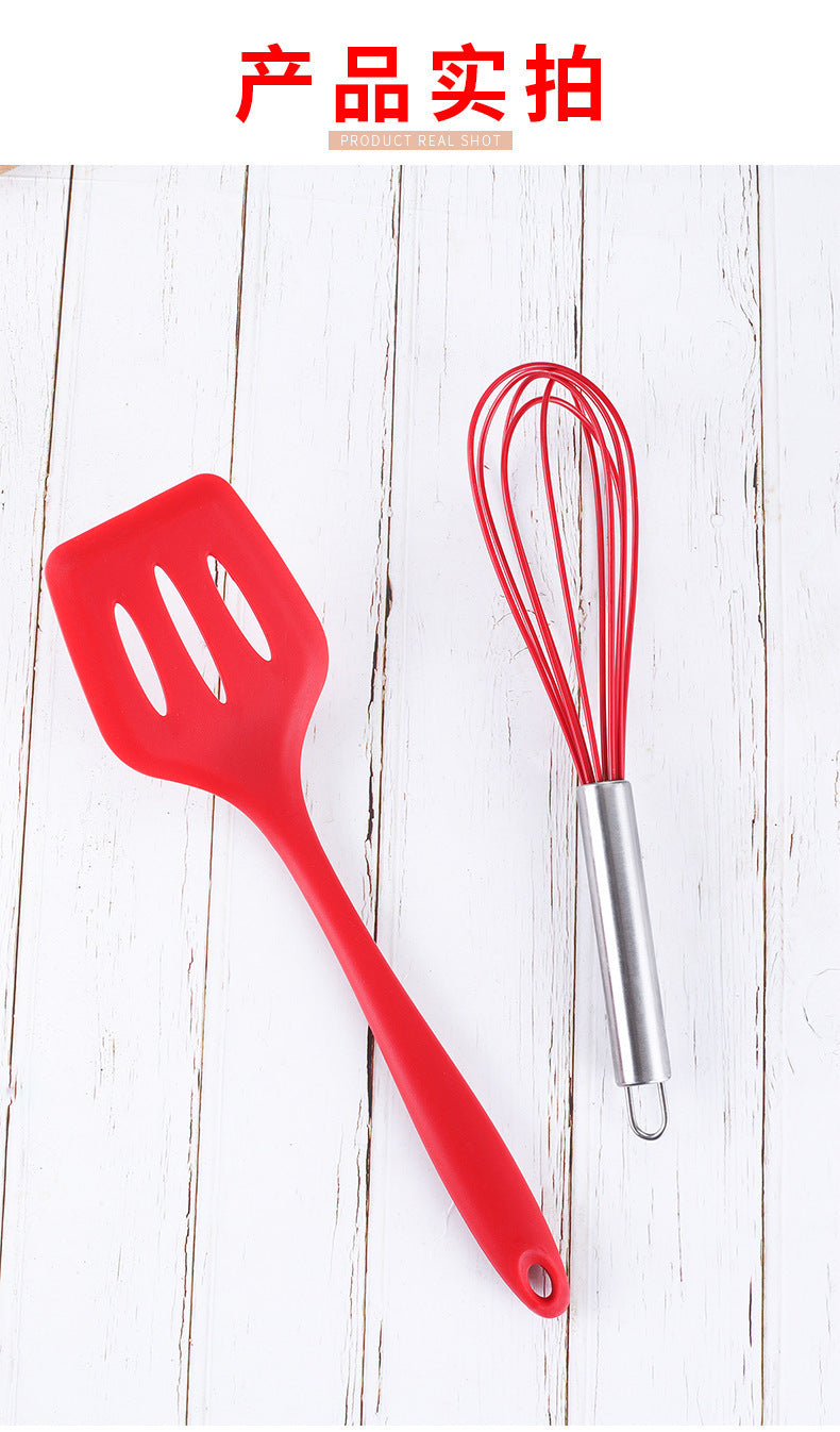 Cross-Border Kitchen Silicone Spatula Brush Egg Beater Silicone Kitchen Utensils 5-Piece Set Cooking Set Baking Tools