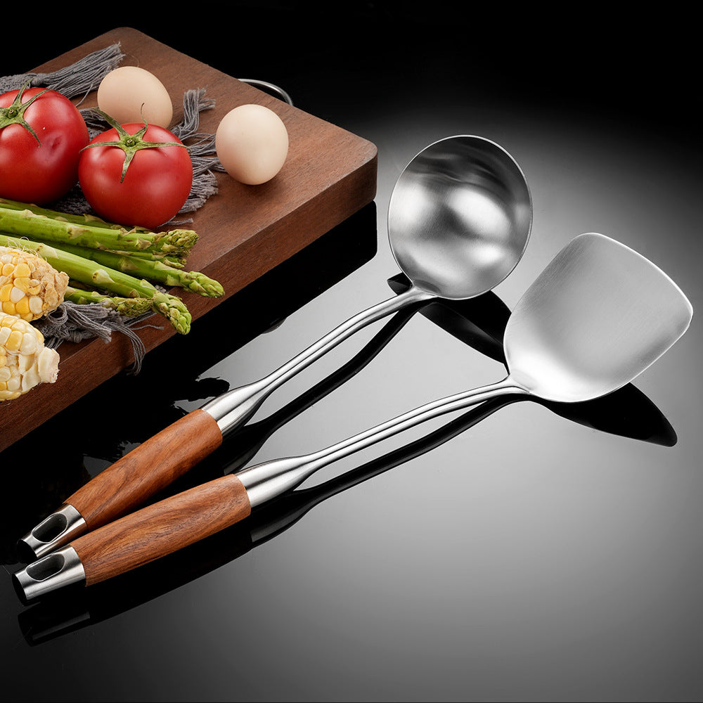 Cross-Border Kitchenware 316 Stainless Steel Spatula for Cooking Household Soup Spoon Rosewood Handle Spatula Kitchen Utensils Frying Spoon