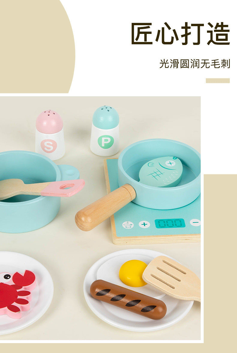 Cross-border New Products Wooden Children's Play-house Simulation Kitchen Toy Set Cooking Rice Cooking Kindergarten Interactive Toys