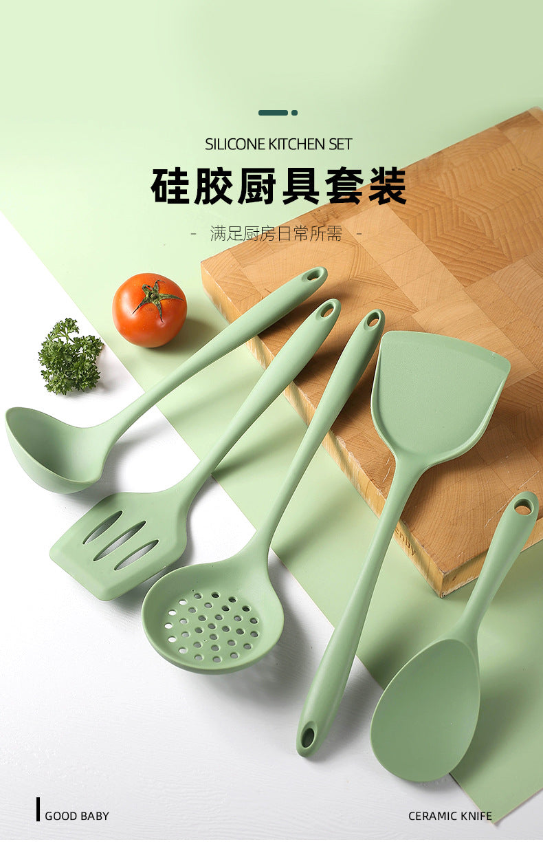 Acura Green Silicone Kitchenware Non-stick Cookware with Spade and Spoon Set Easy to Clean Kitchen Silicone Heat-resistant Kitchenware Five-piece Set