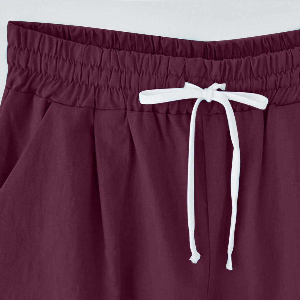 Cross-border European and American women's clothing Amazon independent station women's cotton and linen solid color pocket tether cropped pants casual pants in stock