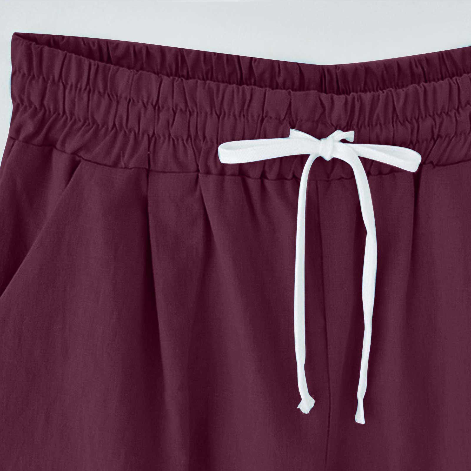 Cross-border European and American women's clothing Amazon independent station women's cotton and linen solid color pocket tether cropped pants casual pants in stock
