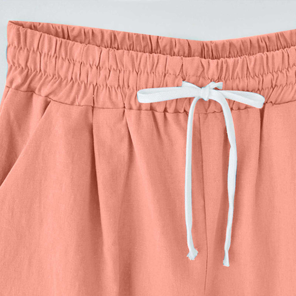 Cross-border European and American women's clothing Amazon independent station women's cotton and linen solid color pocket tether cropped pants casual pants in stock