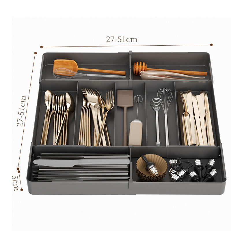 Drawer Storage Box Retractable Cosmetics Sundries Sorting Box Cabinet Partitioned Box Kitchen Tableware Desktop