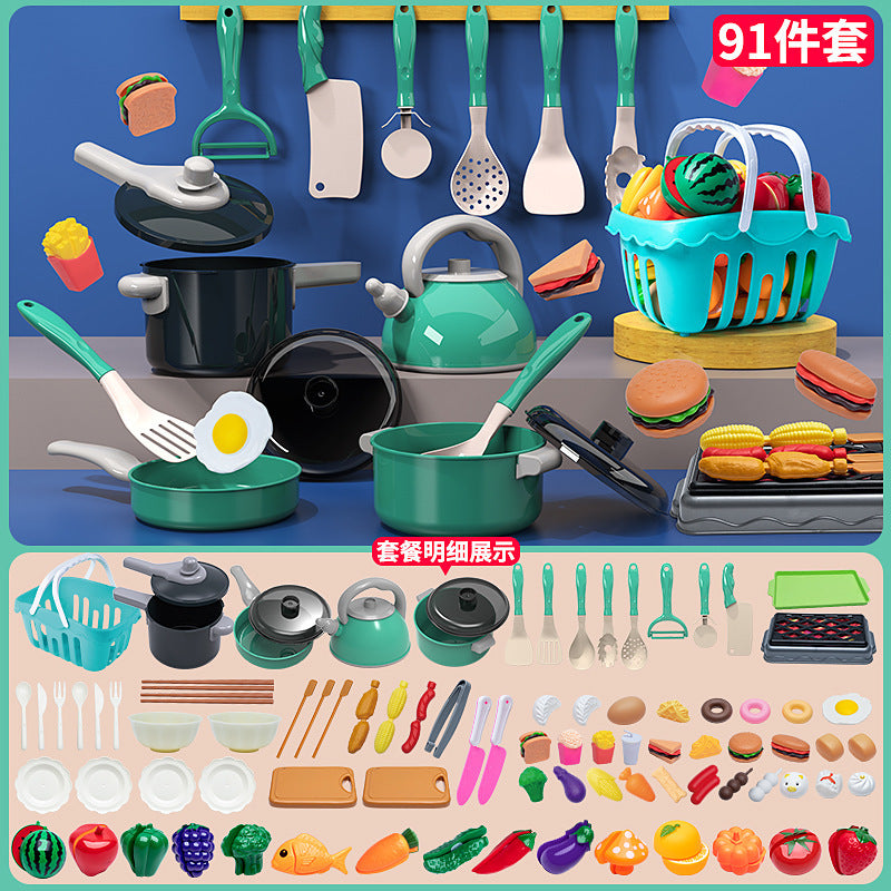[Cross-border Exclusive] Simulation Kitchenette Cooking Kitchenware suit Fruit Chicing Music Cooking Induction Cooker to play house