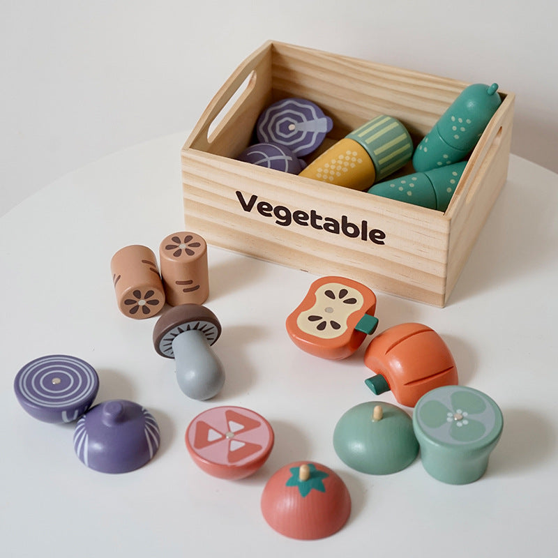 Export Nordic children's simulation food solid wood toys kitchen kitchenware magnet fruit and vegetable cutting toys