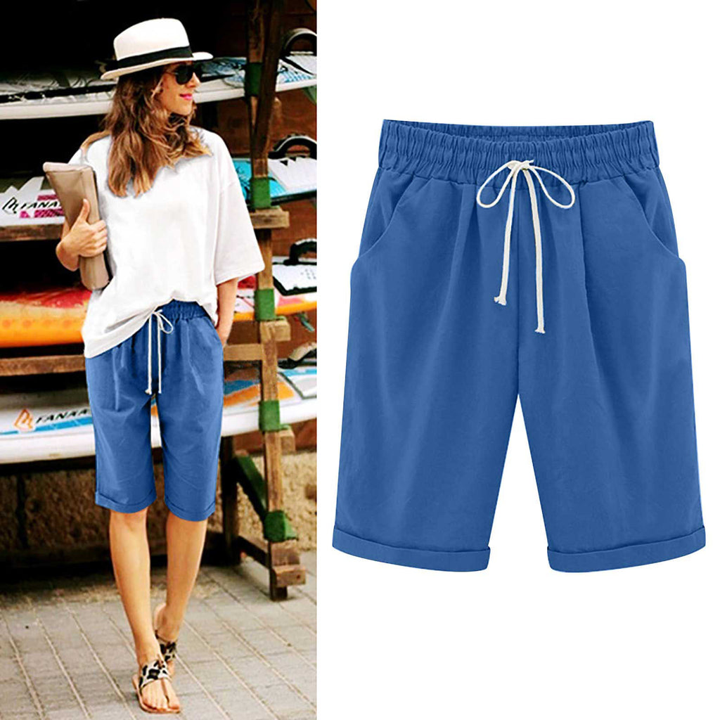 Cross-border European and American women's clothing Amazon independent station women's cotton and linen solid color pocket tether cropped pants casual pants in stock