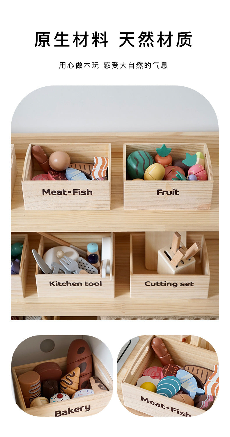 Export Nordic children's simulation food solid wood toys kitchen kitchenware magnet fruit and vegetable cutting toys