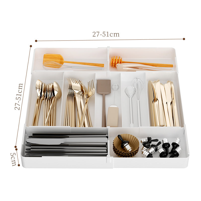 Drawer Storage Box Retractable Cosmetics Sundries Sorting Box Cabinet Partitioned Box Kitchen Tableware Desktop