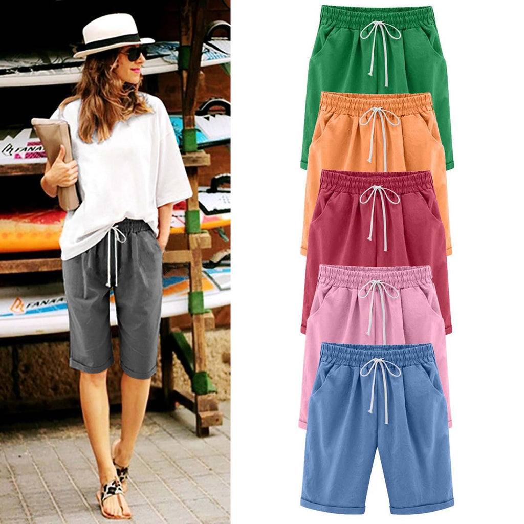 Cross-border European and American women's clothing Amazon independent station women's cotton and linen solid color pocket tether cropped pants casual pants in stock