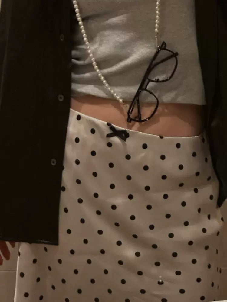 Miu Series Triacetate Polka Dot Skirt Korean Style Satin Polka Dot Elastic Waist Bias-Cut A-Line Skirt Women's Fishtail Skirt