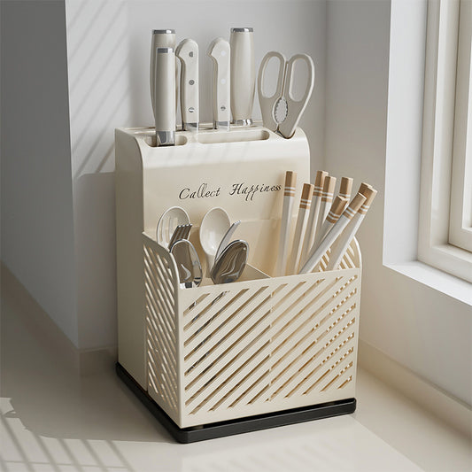 Household Knife and Chopsticks Two-In-One Chopstick Cage Multi-Functional Easy-To-Clean Chopstick Barrel Cut Out Drain Chopstick Box Kitchen Storage Rack