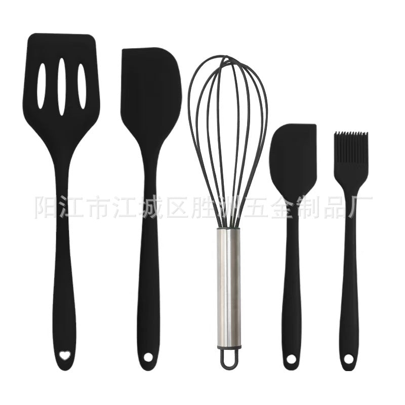 Cross-Border Kitchen Silicone Spatula Brush Egg Beater Silicone Kitchen Utensils 5-Piece Set Cooking Set Baking Tools