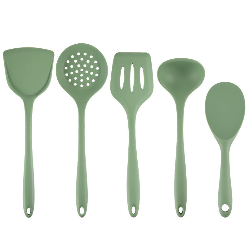 Acura Green Silicone Kitchenware Non-stick Cookware with Spade and Spoon Set Easy to Clean Kitchen Silicone Heat-resistant Kitchenware Five-piece Set