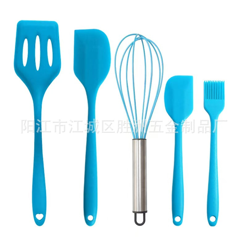 Cross-Border Kitchen Silicone Spatula Brush Egg Beater Silicone Kitchen Utensils 5-Piece Set Cooking Set Baking Tools