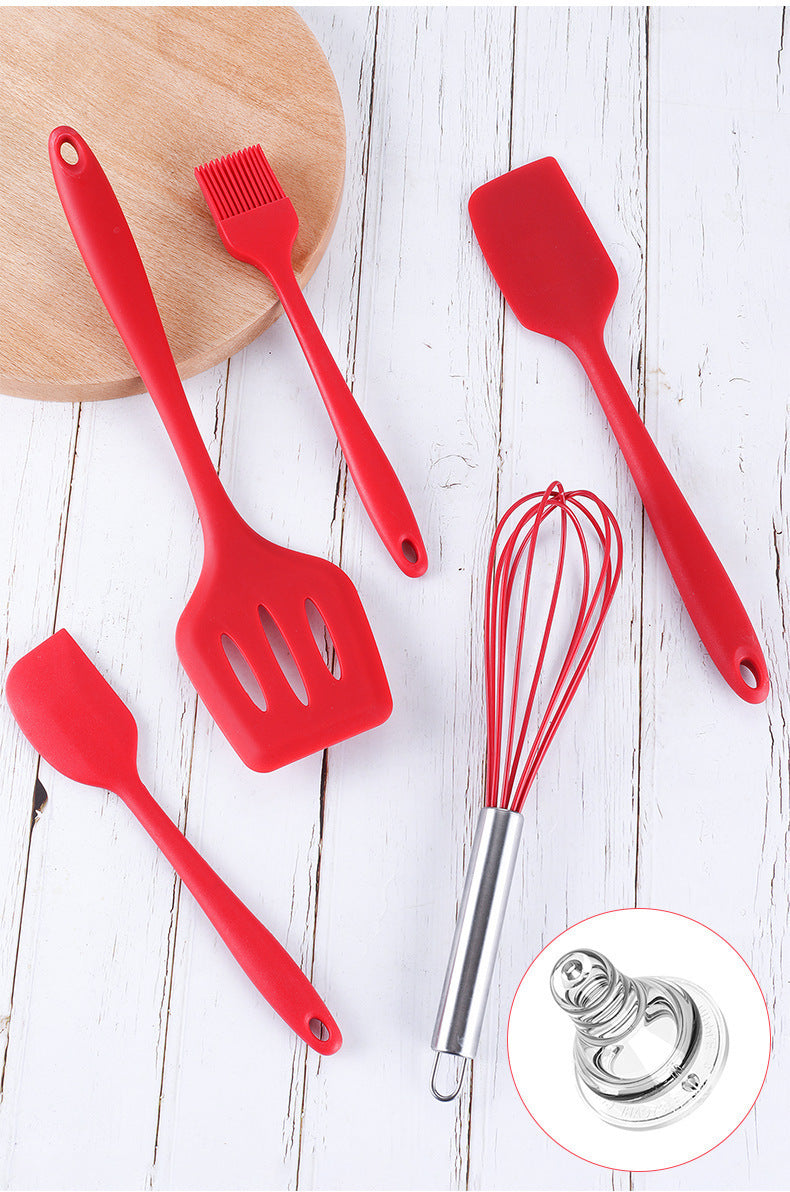 Cross-Border Kitchen Silicone Spatula Brush Egg Beater Silicone Kitchen Utensils 5-Piece Set Cooking Set Baking Tools