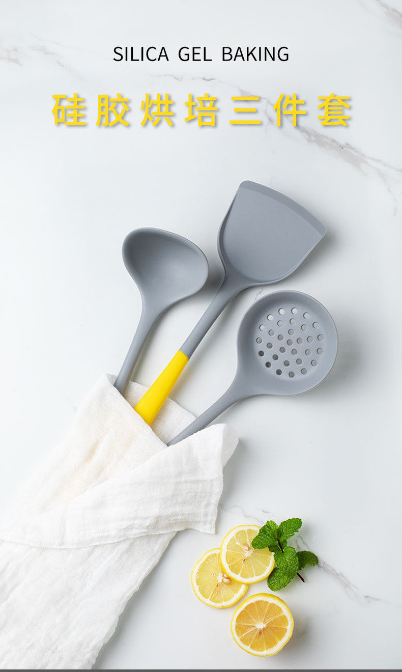 In-Stock Two-Color Silicone Kitchen Utensils, Kitchen Supplies That Won'T Damage Pots, Easy to Clean, Strainer, Soup Spoon, Spatula Set, Non-Stick Pan