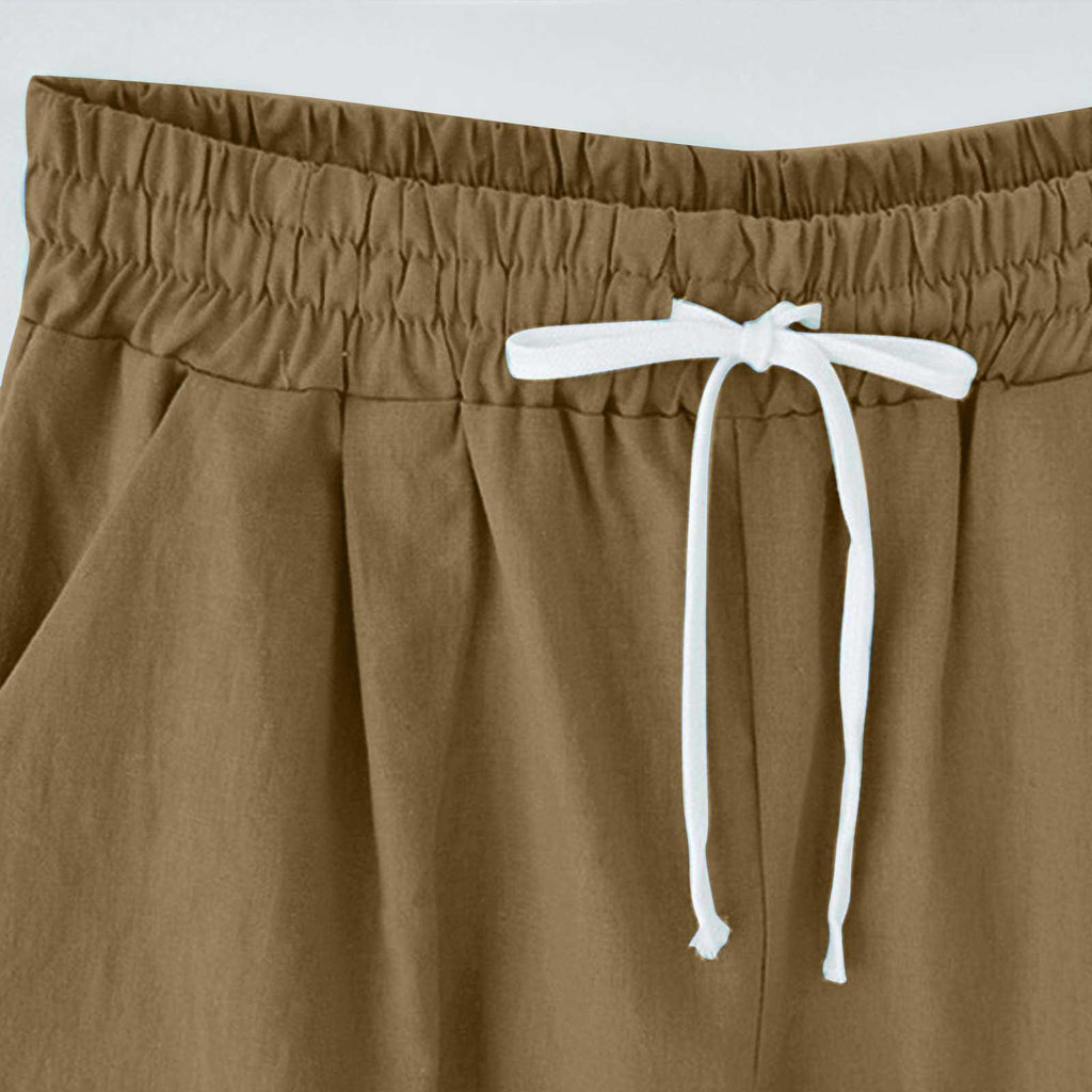 Cross-border European and American women's clothing Amazon independent station women's cotton and linen solid color pocket tether cropped pants casual pants in stock