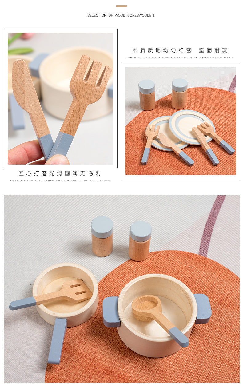 Cross-border New Products Wooden Children's Play-house Simulation Kitchen Toy Set Cooking Rice Cooking Kindergarten Interactive Toys