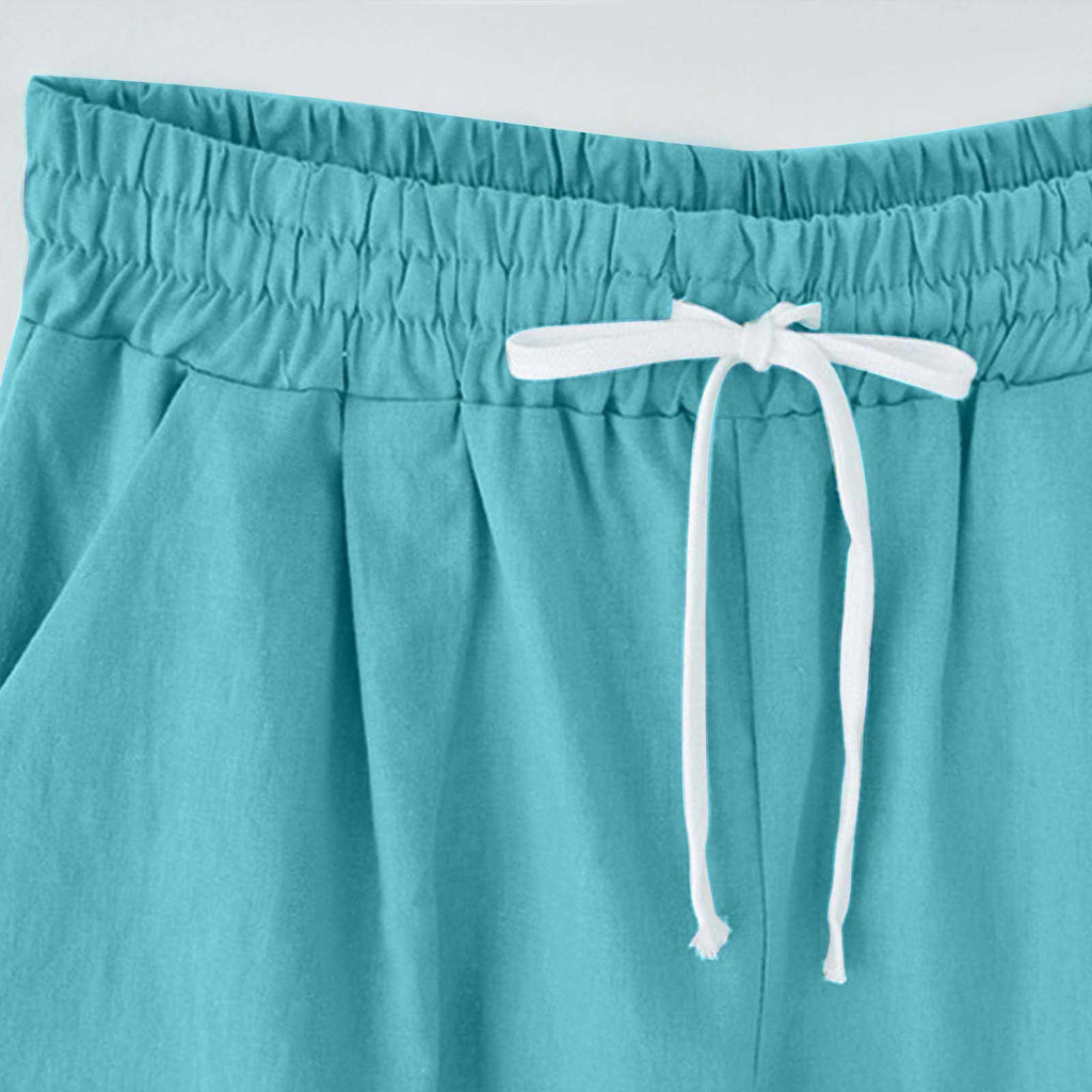 Cross-border European and American women's clothing Amazon independent station women's cotton and linen solid color pocket tether cropped pants casual pants in stock