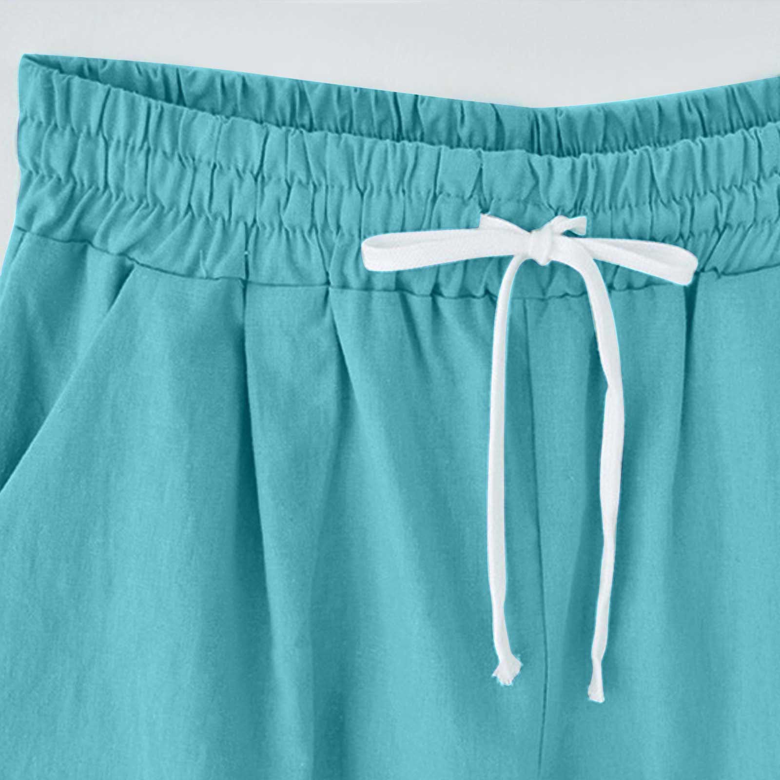 Cross-border European and American women's clothing Amazon independent station women's cotton and linen solid color pocket tether cropped pants casual pants in stock