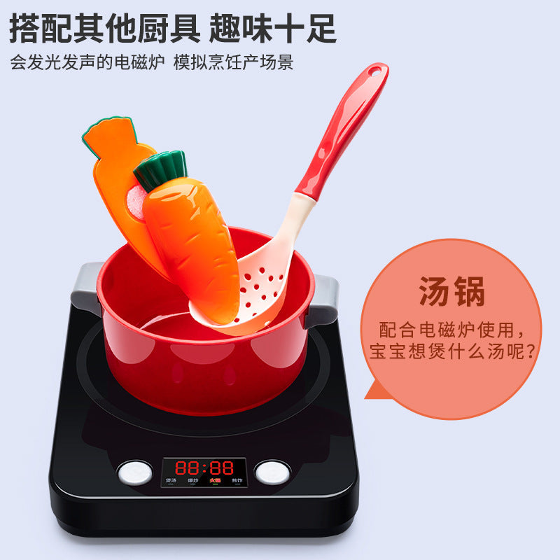 [Cross-border Exclusive] Simulation Kitchenette Cooking Kitchenware suit Fruit Chicing Music Cooking Induction Cooker to play house