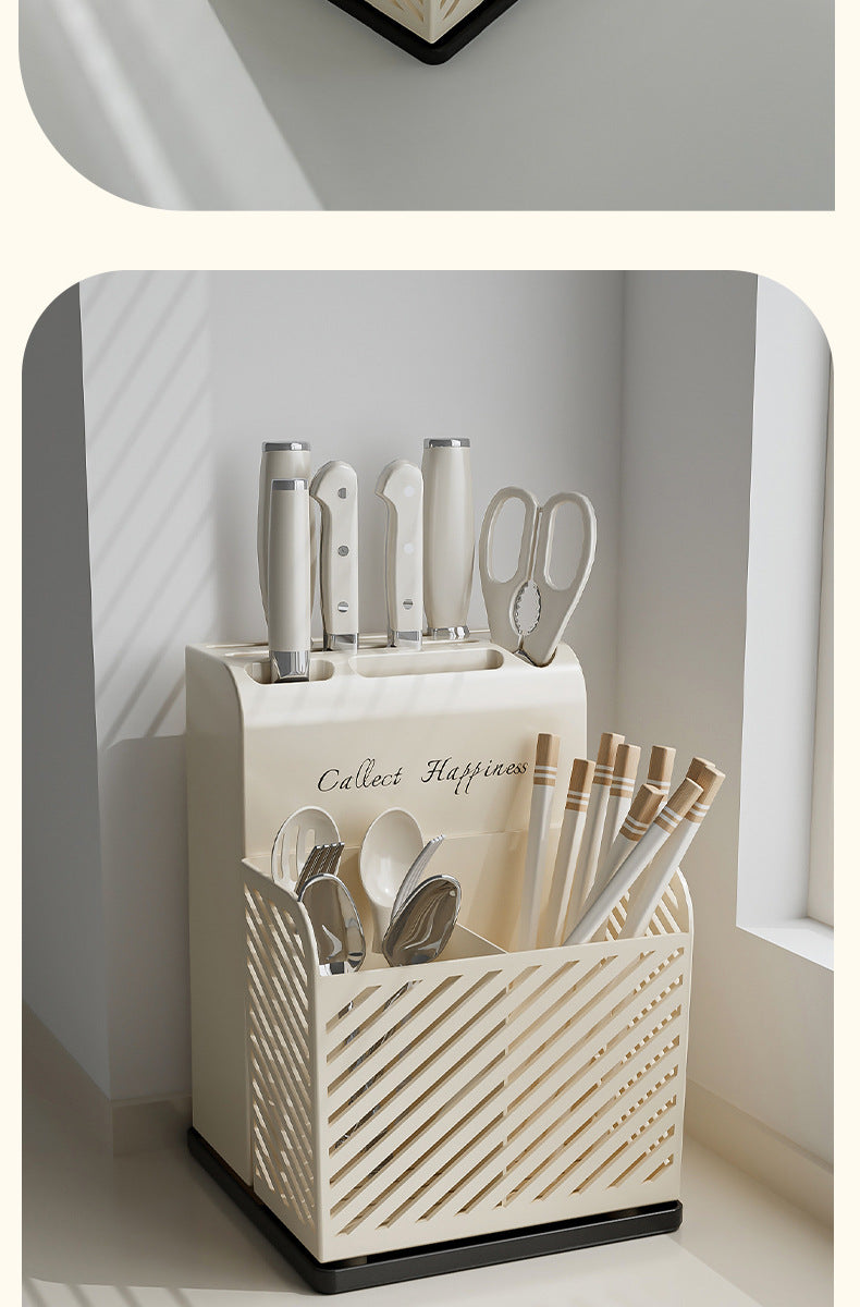 Household Knife and Chopsticks Two-In-One Chopstick Cage Multi-Functional Easy-To-Clean Chopstick Barrel Cut Out Drain Chopstick Box Kitchen Storage Rack