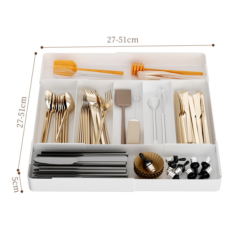 Drawer Storage Box Retractable Cosmetics Sundries Sorting Box Cabinet Partitioned Box Kitchen Tableware Desktop