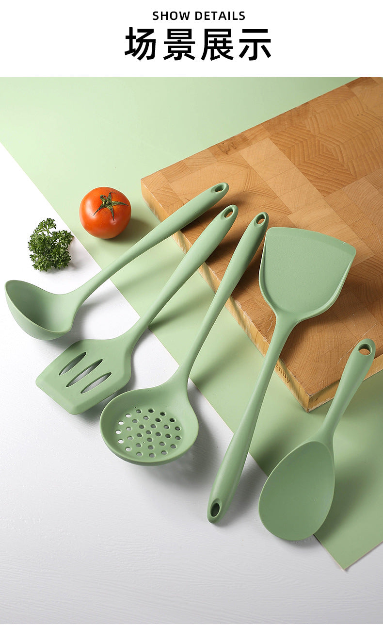 Acura Green Silicone Kitchenware Non-stick Cookware with Spade and Spoon Set Easy to Clean Kitchen Silicone Heat-resistant Kitchenware Five-piece Set