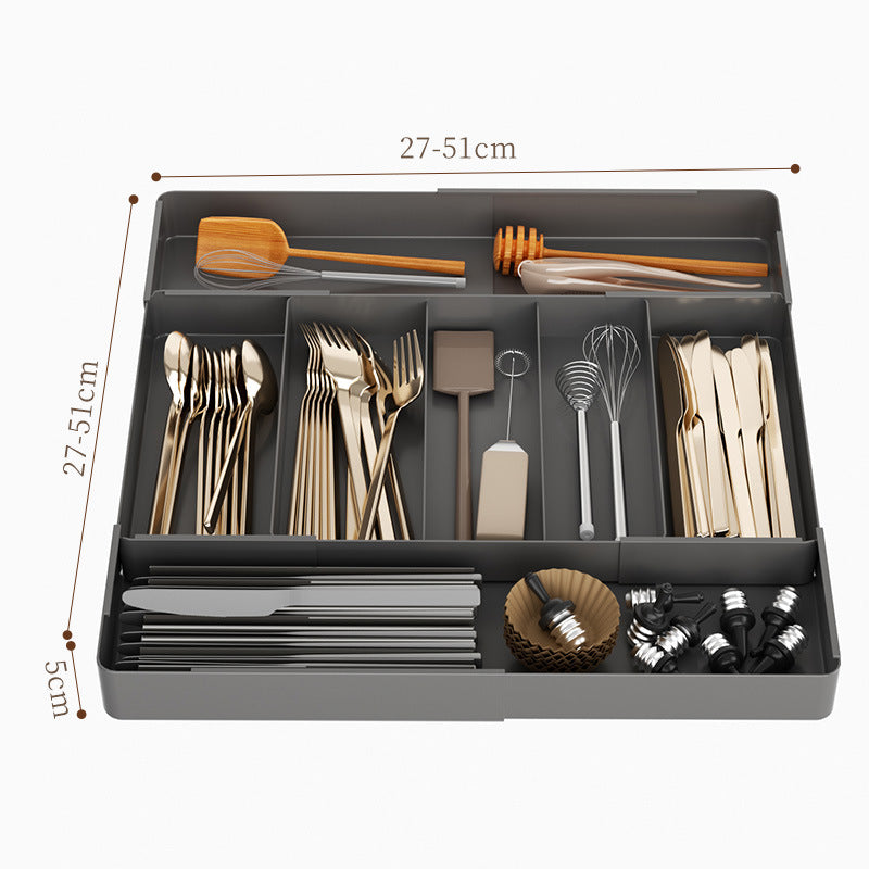 Drawer Storage Box Retractable Cosmetics Sundries Sorting Box Cabinet Partitioned Box Kitchen Tableware Desktop