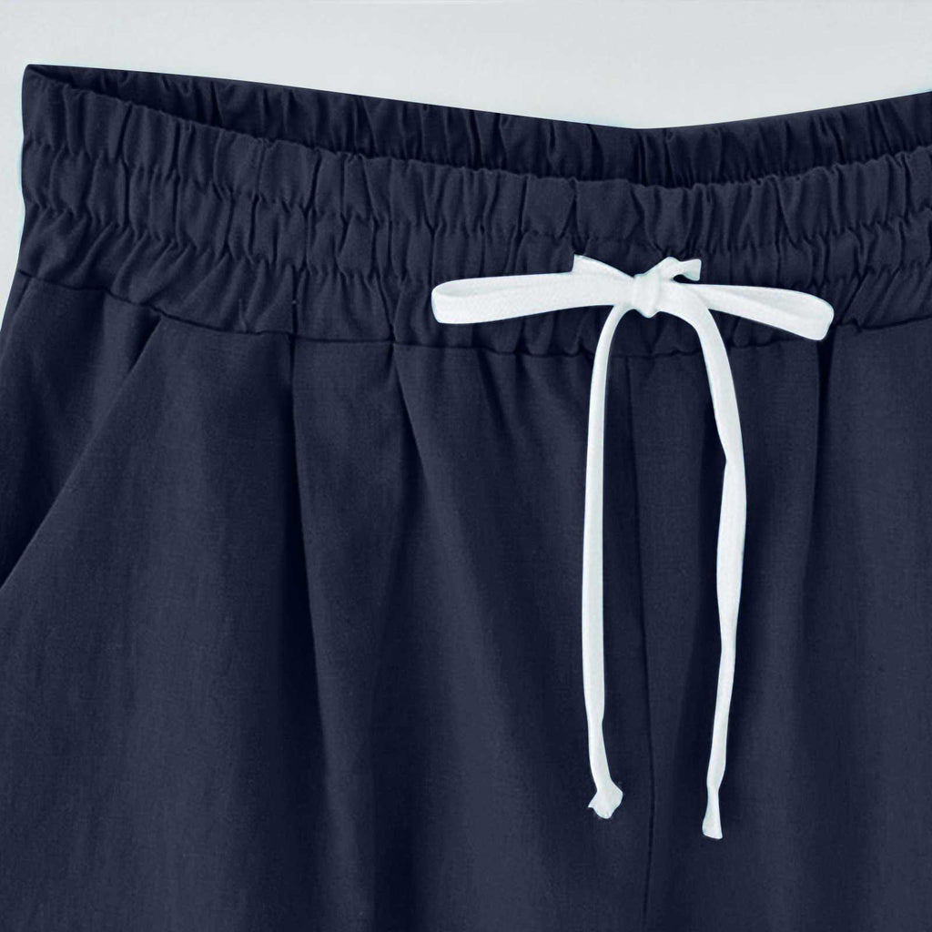 Cross-border European and American women's clothing Amazon independent station women's cotton and linen solid color pocket tether cropped pants casual pants in stock