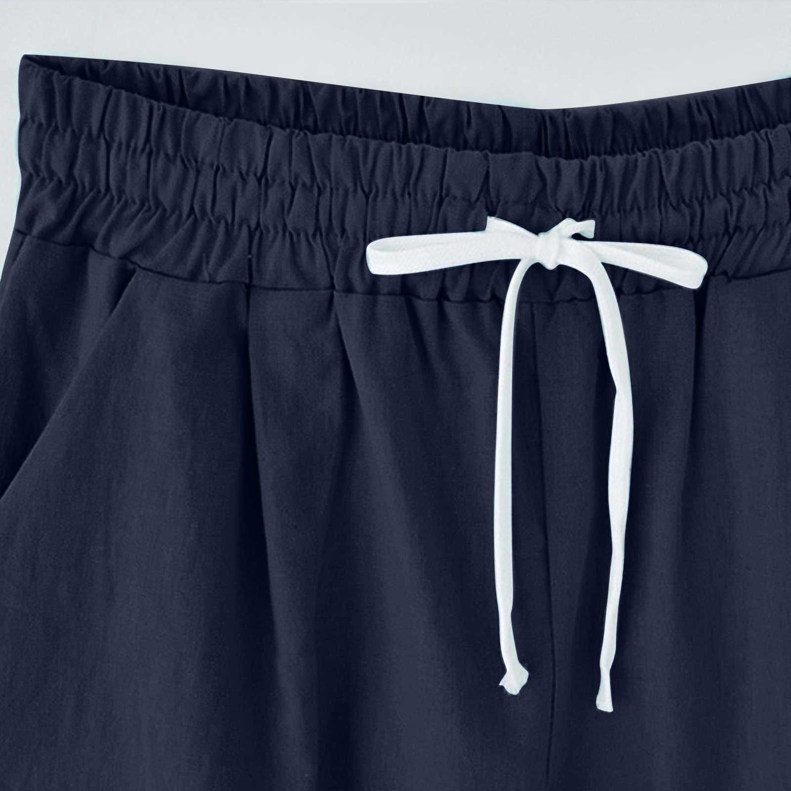 Cross-border European and American women's clothing Amazon independent station women's cotton and linen solid color pocket tether cropped pants casual pants in stock